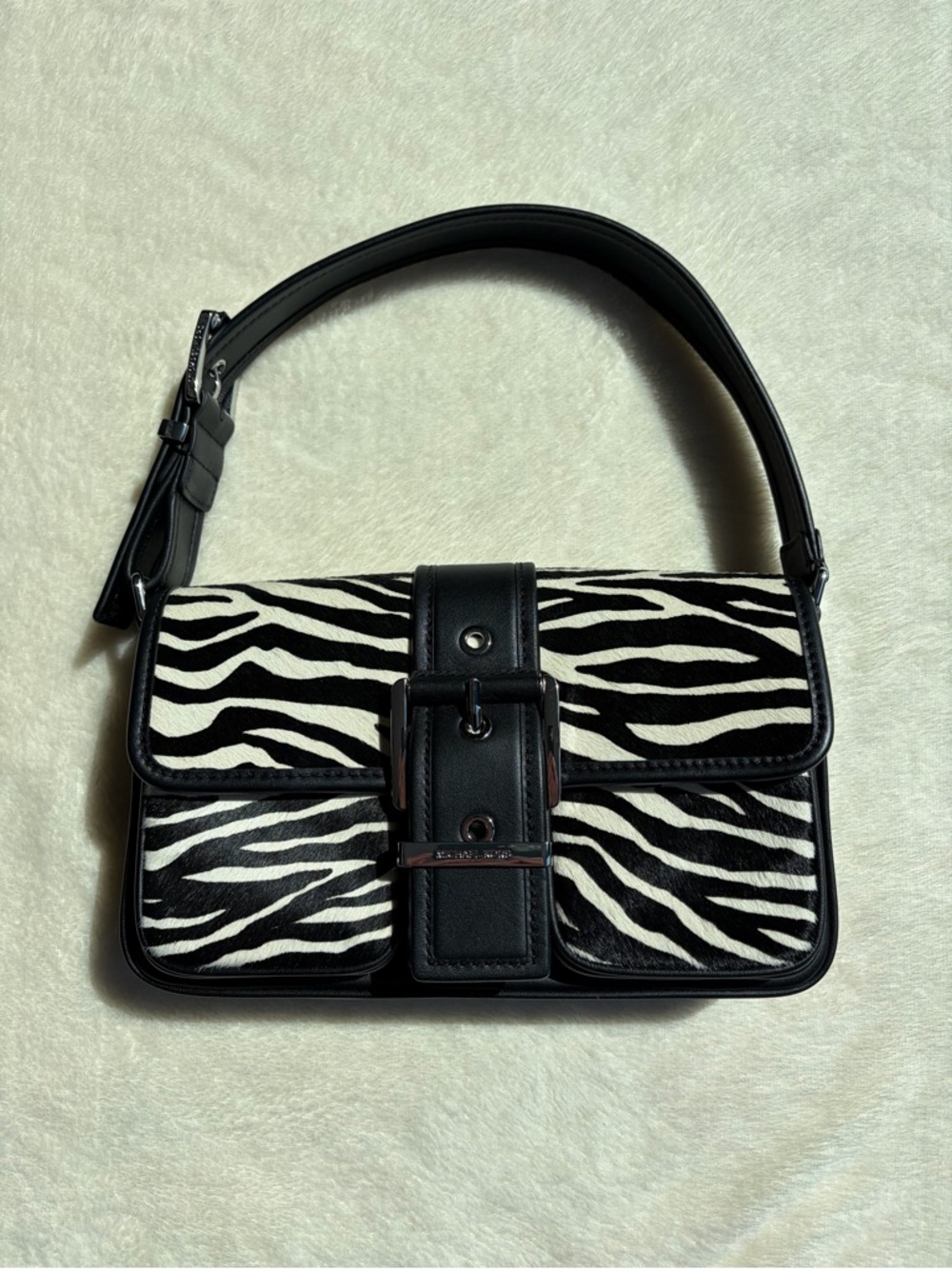 Michael Kors Zebra-Print Black‎ & White Calfskin Shoulder Bag